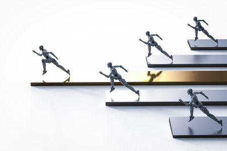 Leadership concept with 3d rendering robot move faster than othersの写真素材