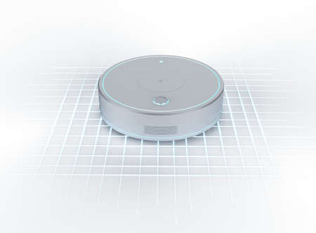 3d rendering robotic vacuum cleaner or sweeper display sensor on  working areaの写真素材
