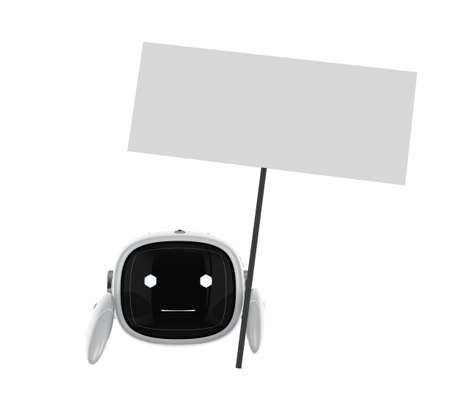 3d rendering cute assistant artificial intelligence robot no leg with blank signの写真素材