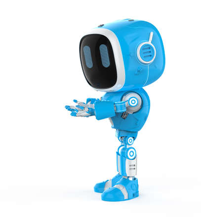 3d rendering cute and small artificial intelligence assistant robot with cartoon character open empty handの写真素材