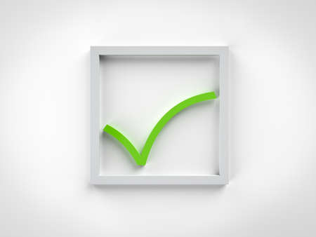 3d rendering green check mark in box signの写真素材