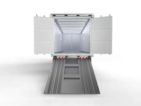 3d rendering logistic van trailer truck or lorry with container opened on white background