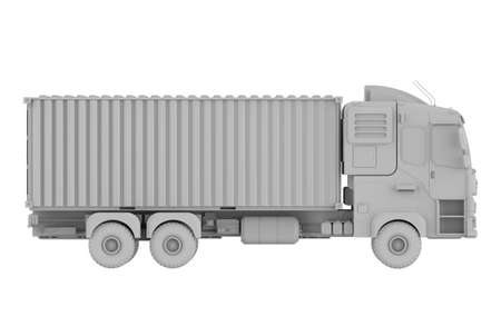 3d rendering white logistic trailer truck or lorry model on white backgroundの写真素材