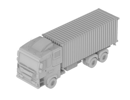 3d rendering white logistic trailer truck or lorry model on white backgroundの写真素材