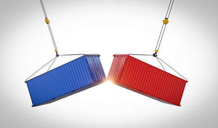 Logistic business competition concept with 3d rendering red and blue containers battle confrontation
