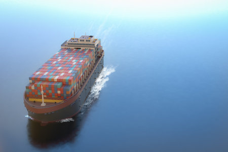 3d rendering cargo ship or vessel with containers in ocean