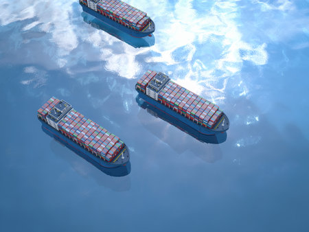 3d rendering cargo ships or vessels with containers in oceanの写真素材