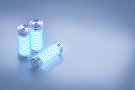3d rendering group of alkaline and li-ion or rechargeable batteriesの写真素材