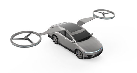 3d rendering white electric flying car or ev car drone