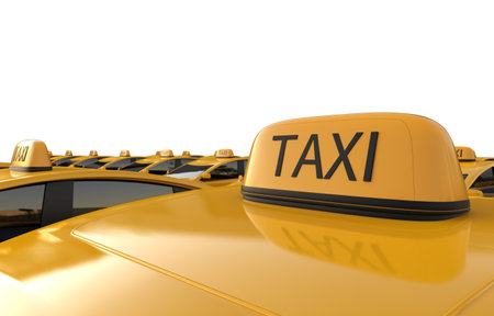 3d rendering yellow ev taxi or electric vehicle sign on roofの写真素材