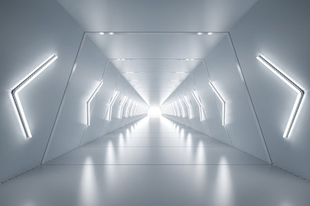 3d rendering empty white corridor or walkway hall space interiorの写真素材