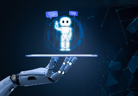 3d rendering chatbot or assistant robot chat with speech bubble