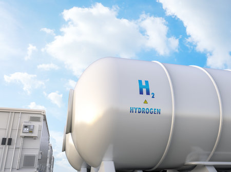 3d rendering hydrogen tank for energy storage system or h2 container unitの写真素材