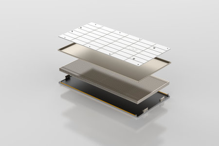 3d rendering electric vehicle battery or pack of lithium-ion battery cells module explode in layer