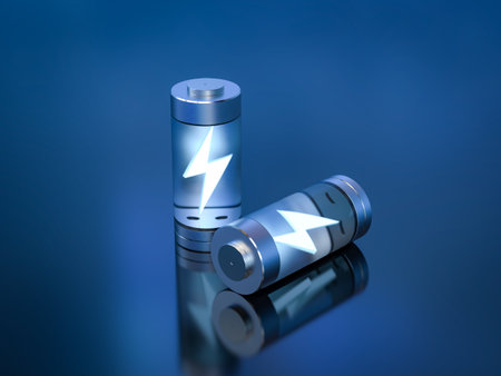 3d rendering group of li-ion or rechargeable batteriesの写真素材