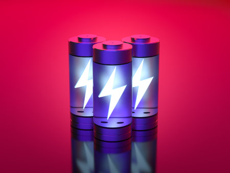 3d rendering group of li-ion or rechargeable batteriesの写真素材