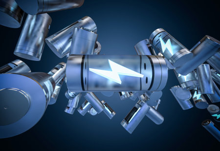 3d rendering group of li-ion or rechargeable batteries with bolt