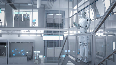 Automation factory concept with 3d rendering ai robot work in factory