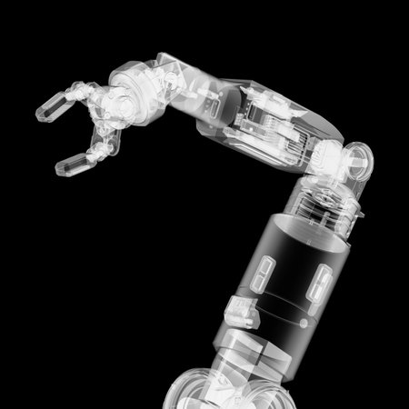 3d rendering x-ray ai robotic arm isolated on black backgroundの写真素材