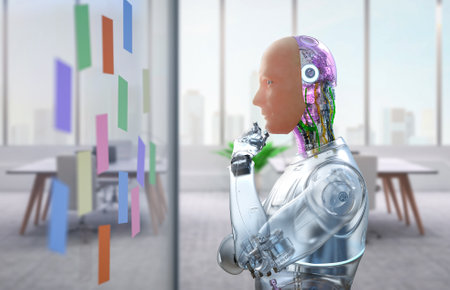 Automation worker concept with 3d rendering ai robot working in smart officeの写真素材