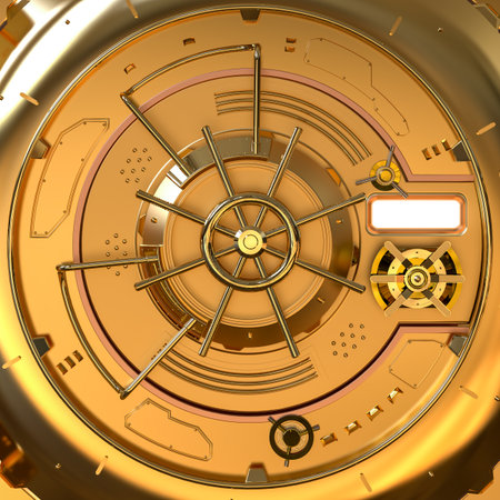 3d rendering golden bank vault close up