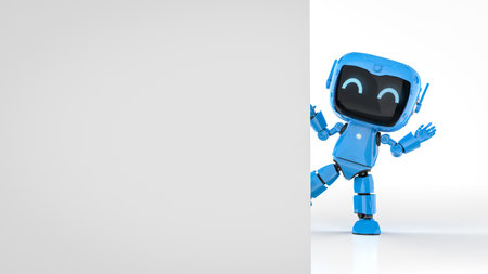 3d rendering cute and small artificial intelligence personal assistant robot with white empty spaceの写真素材