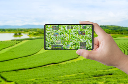 Agriculture technology concept with smart farm connect to mobile phone