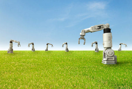 Agriculture technology concept with assistant robot on fieldの写真素材