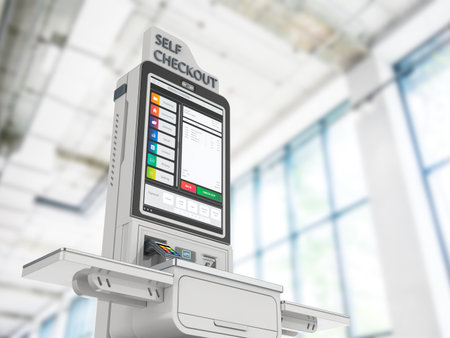3d rendering self-checkout kiosk or self-service payment machine