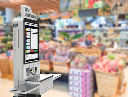 3d rendering self-checkout kiosk or self-service payment machine