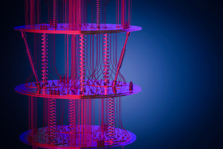 3d rendering quantum computer machine under neon light