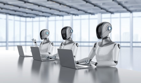 Automation worker concept with 3d rendering ai assistant robot working in smart officeの写真素材