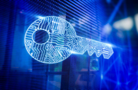 Online security concept with digital screen with display circuit keyの写真素材