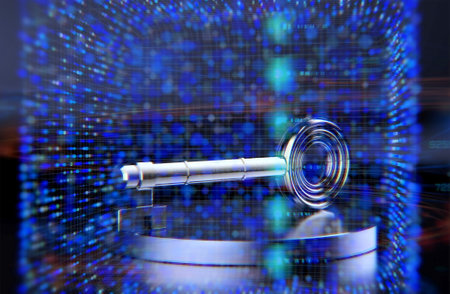 Online security concept with 3d rendering digital key connection