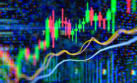 3d rendering green candle stick on stock market chart