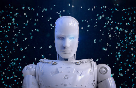 Machine learning concept 3d rendering ai robot with education graphic interface