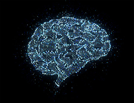 3d rendering ai digital circuit brain with shining lightの写真素材