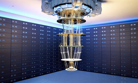 3d rendering golden quantum computer machine in room