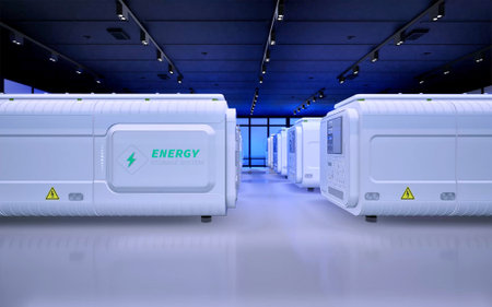 3d rendering amount of energy storage systems or battery container units in factoryの写真素材