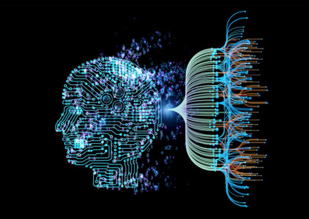 Automation data analytic with 3d rendering ai brain with digital visualization for big data scientistの写真素材