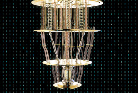 3d rendering golden quantum computer machine close upの写真素材