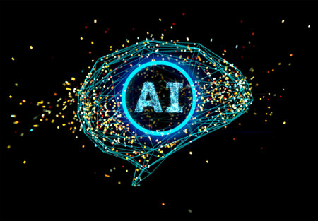 3d rendering ai digital brain with shining lightの写真素材