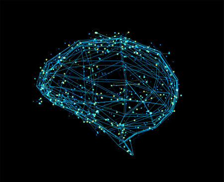 3d rendering ai digital brain with shining lightの写真素材