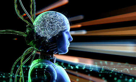 Ai technology with 3d rendering humanoid robot with circuit brain
