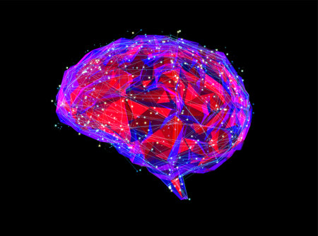 3d rendering ai digital brain with shining lightの写真素材