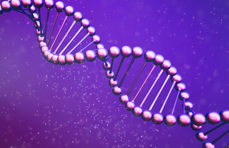 3d rendering digital dna helix or genome structure with shining lightの写真素材