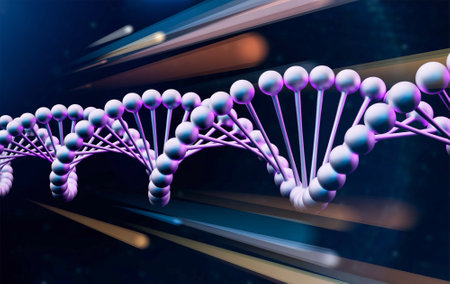 3d rendering digital dna helix or genome structure with shining lightの写真素材