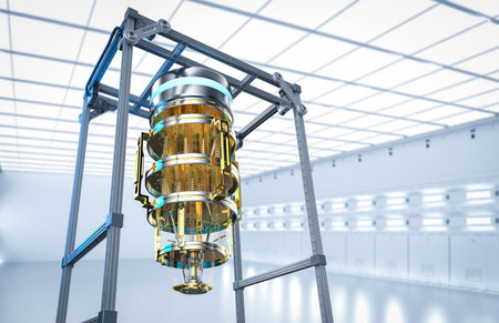 3d rendering quantum computer machine in laboratory