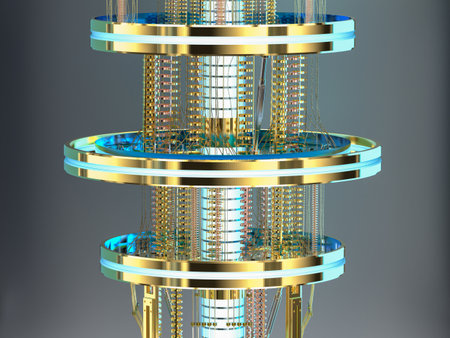 3d rendering golden quantum computer machine close up