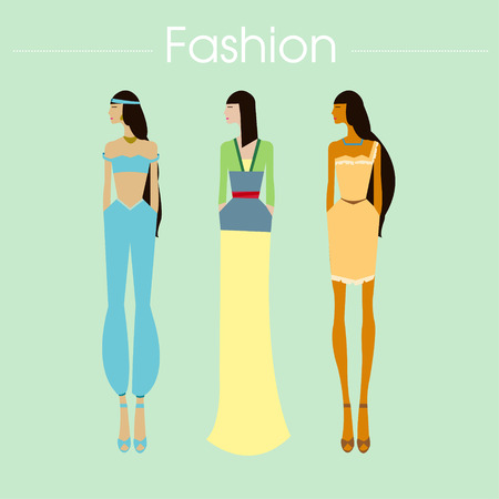 set beautiful fashion girls top modelのイラスト素材